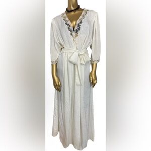 VTG Christian Dior beige embossed print meshed lace robe Lingerie